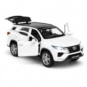 Fortuner 1:32 Scale Die Cast Metal Toy Car with Pull Back Action, Light & Sound, Openable Doors,& Boot | Metal Body SUV Model Car for Kids Boys Girls & Collectors (Random Colour)